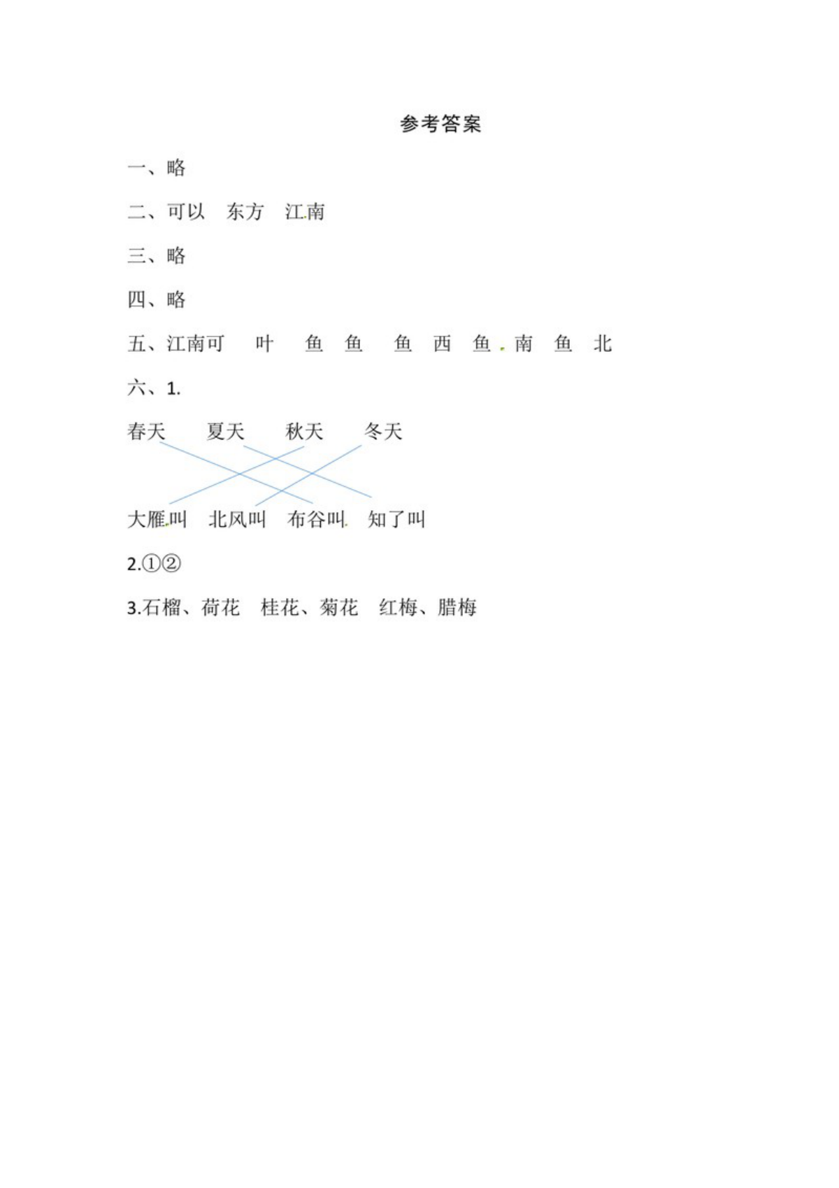 62993_一年级上册语文第五单元 阅读2.江南-同步练习（含答案） 第3页