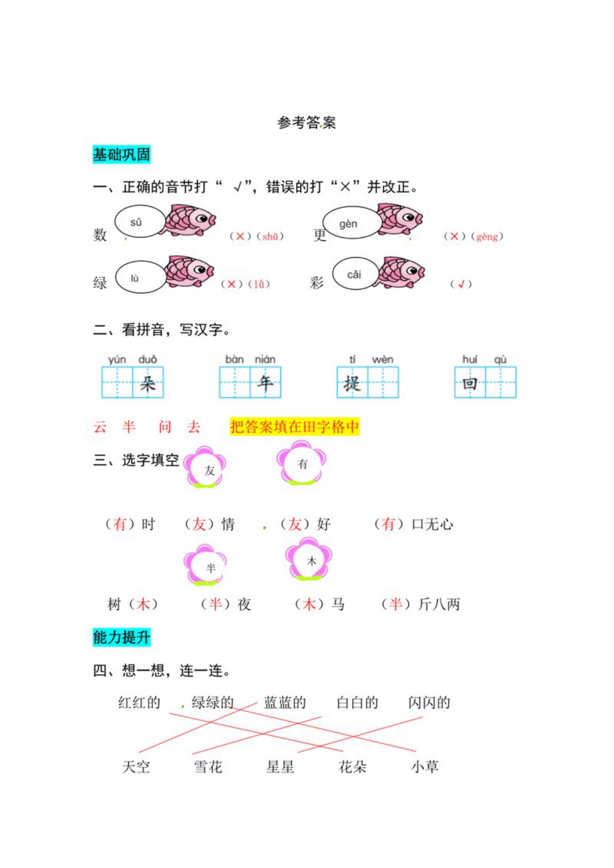 63064_一年级上册语文第八单元 阅读10.雨点儿-同步练习（含答案） 第3页