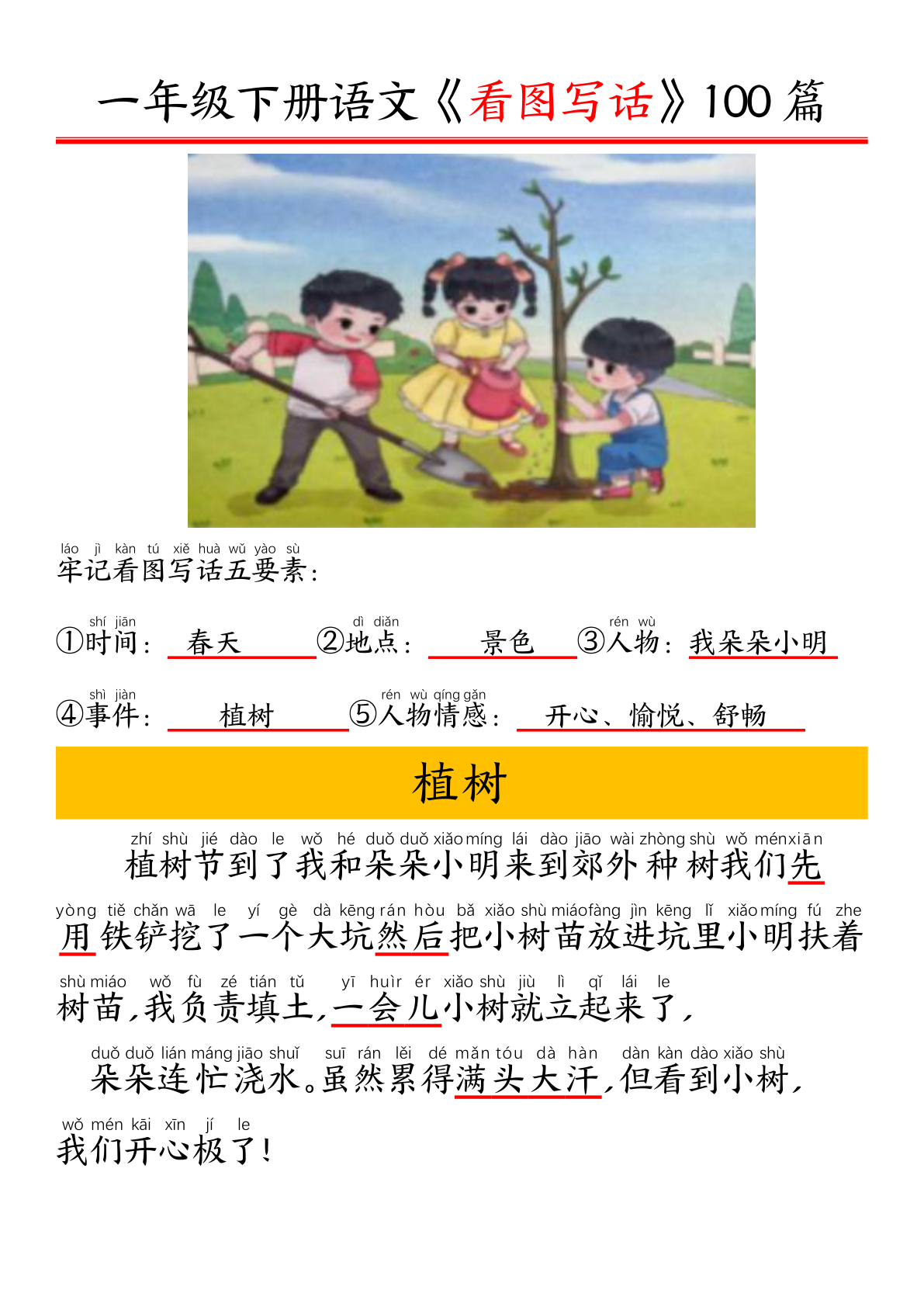 一年级下册精编版看图写话100篇——拼音版 第3页