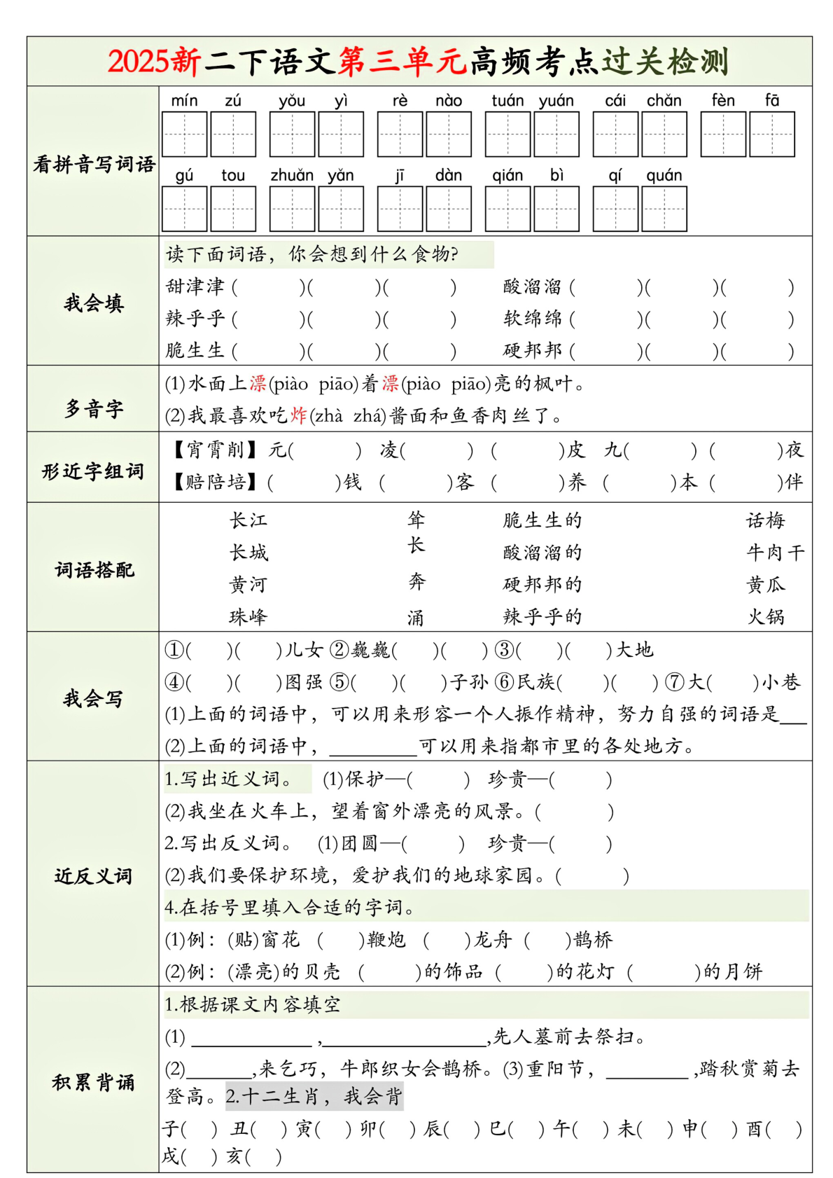 25新二下语文1-8单元高频考点过关检测（8页） 第3页