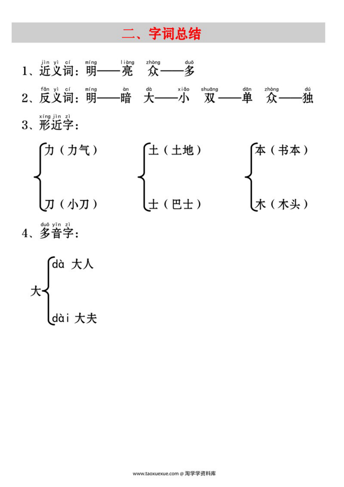 63615_一年级上册语文日月明考点知识汇总 第2页