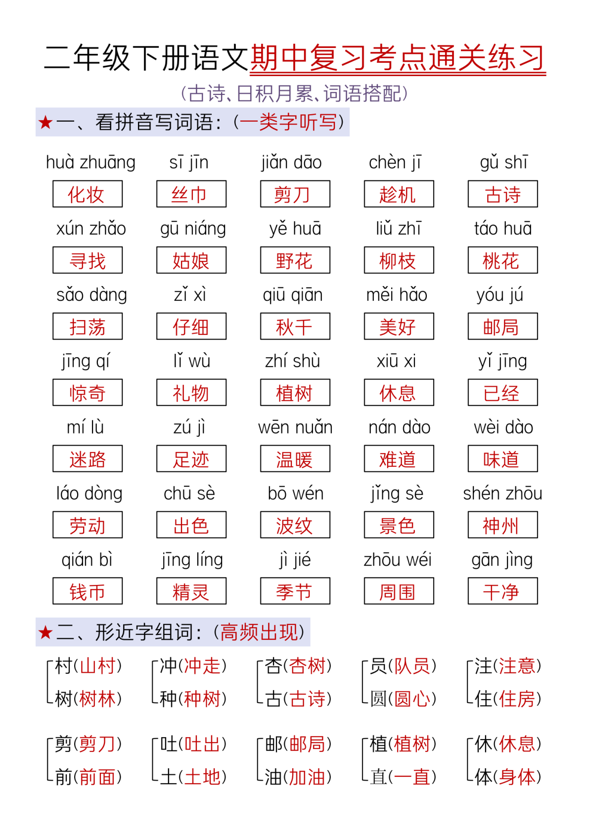 2025二年级下册语文期中复习考点通关练习 第1页