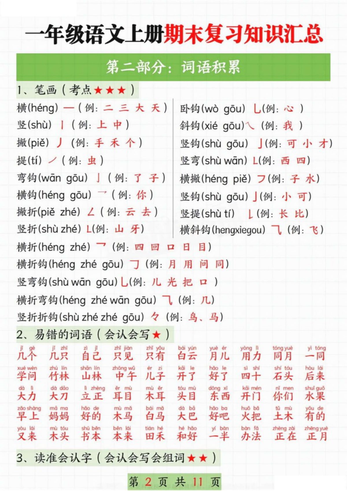 65142_一年级语文上册期末复习知识汇总 第2页