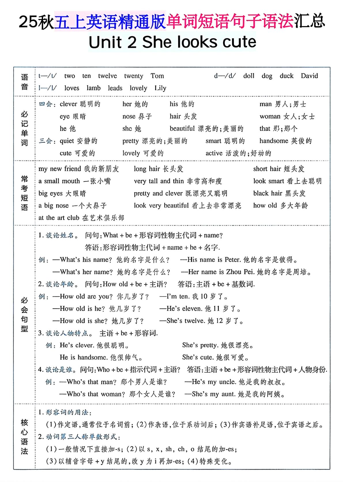 27_五年级上上英语单词短语句子语法汇总人教精通版 第2页