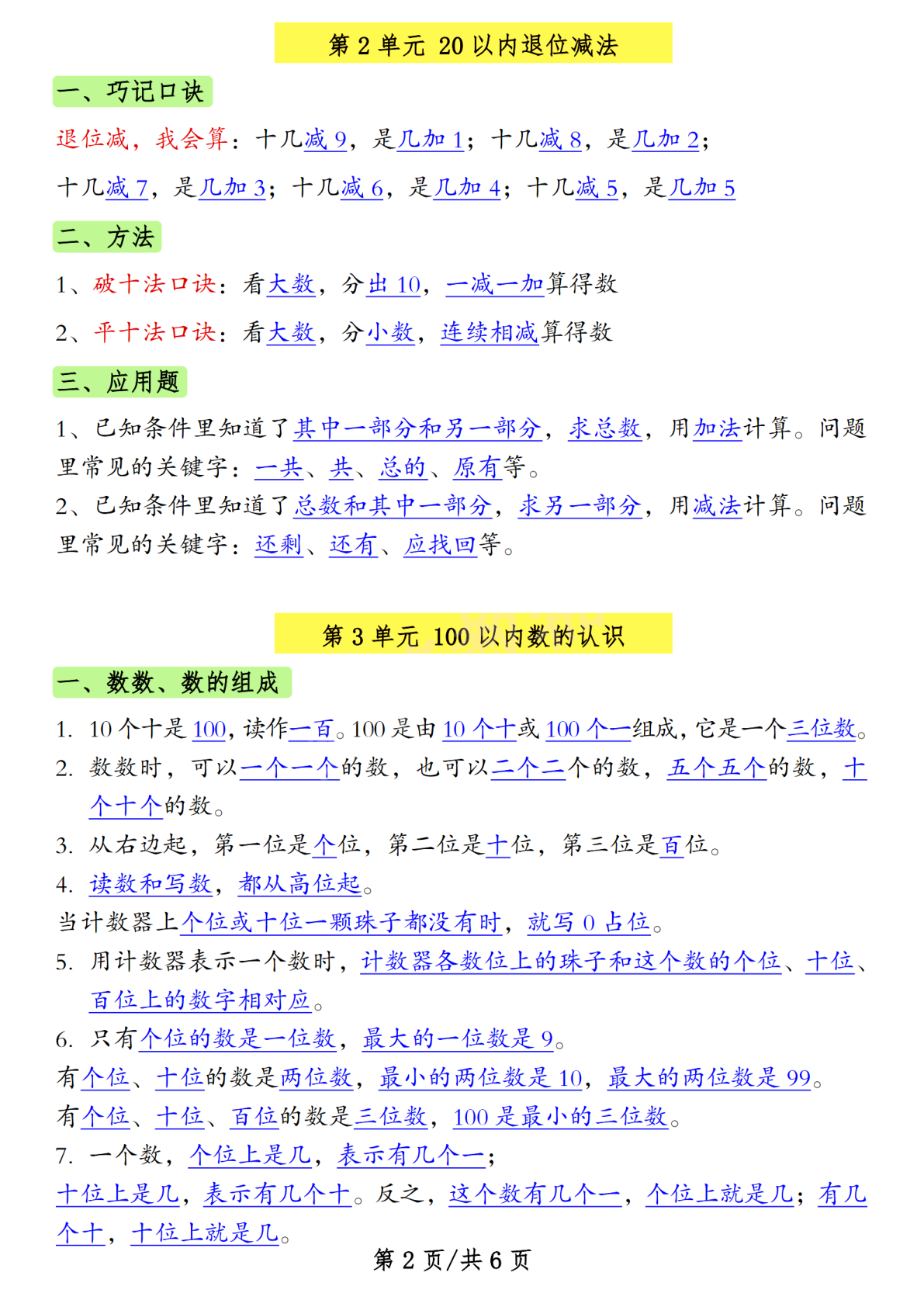 一年级（下）数学知识点汇总人教 第2页
