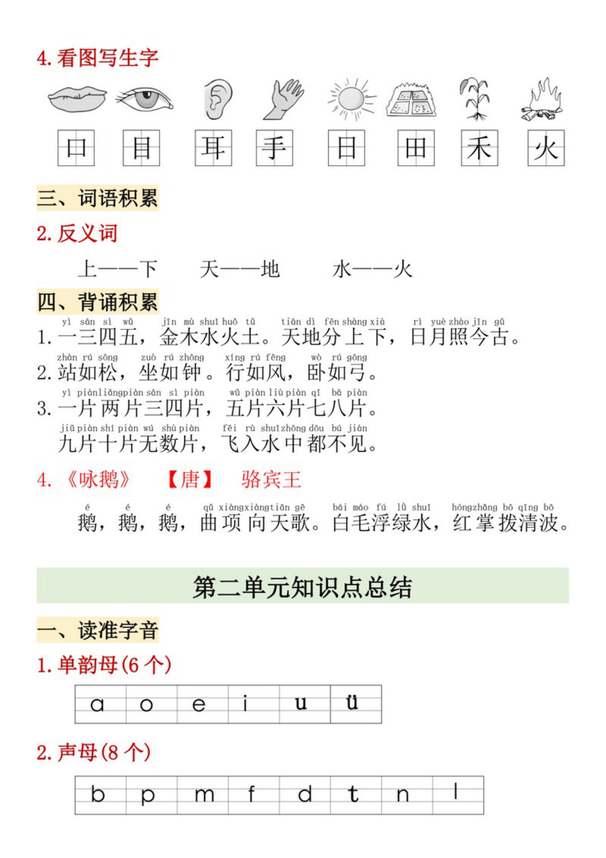 64666_一年级上册语文1-4单元期中高频考点 第2页