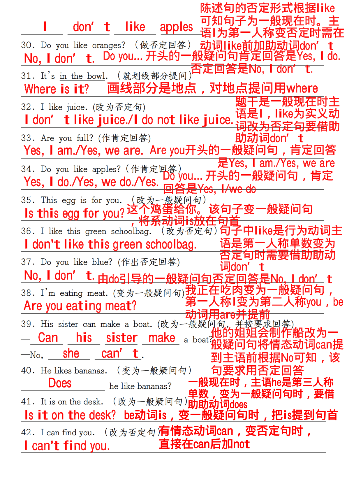 3.10人教pep版三年级下册英语核心考点句型转换80道_纯图版 第3页