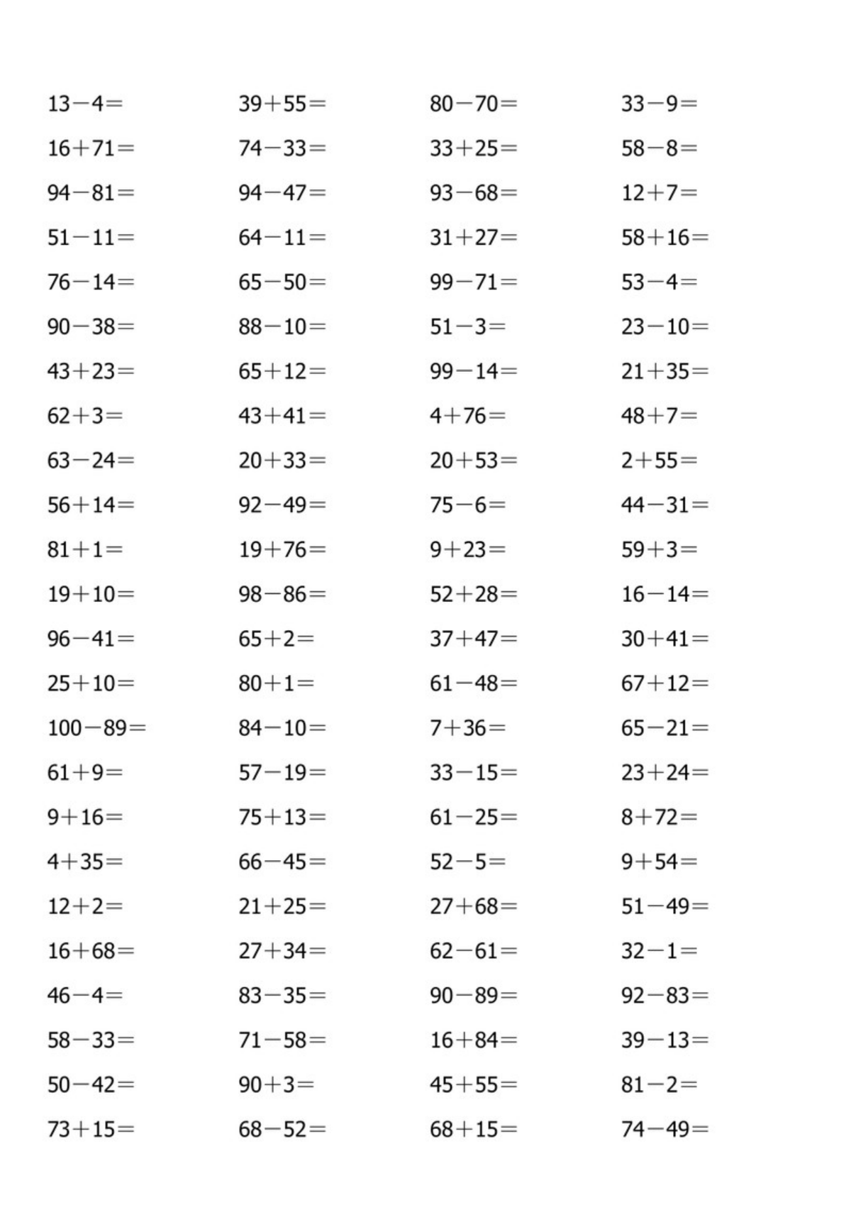 13815_一下数学-100以内口算计算题(40页) 第2页