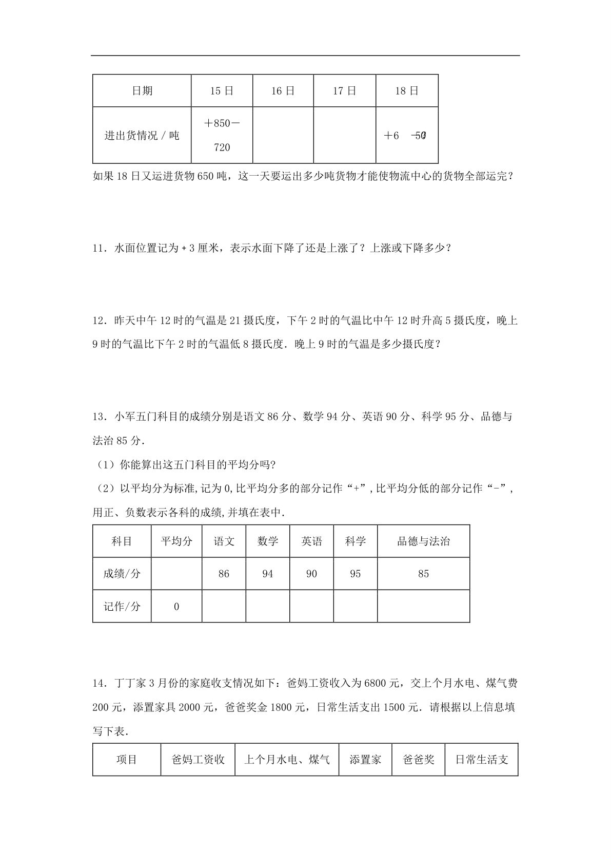 62312_第1练 负数的初步认识 应用题常考易错题专项汇编（试题） 小学数学五年级上册（苏教版，含答案） 第4页