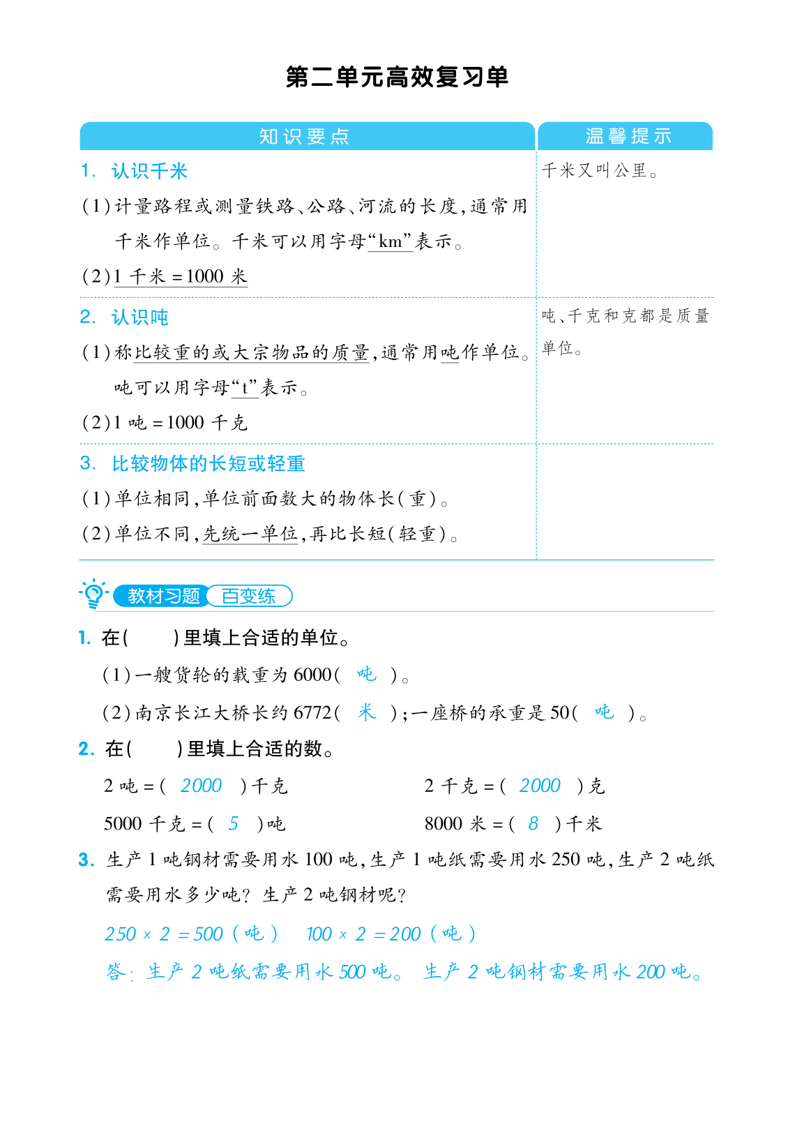 三（下）数学苏教版【单元考点复习】清单 第3页