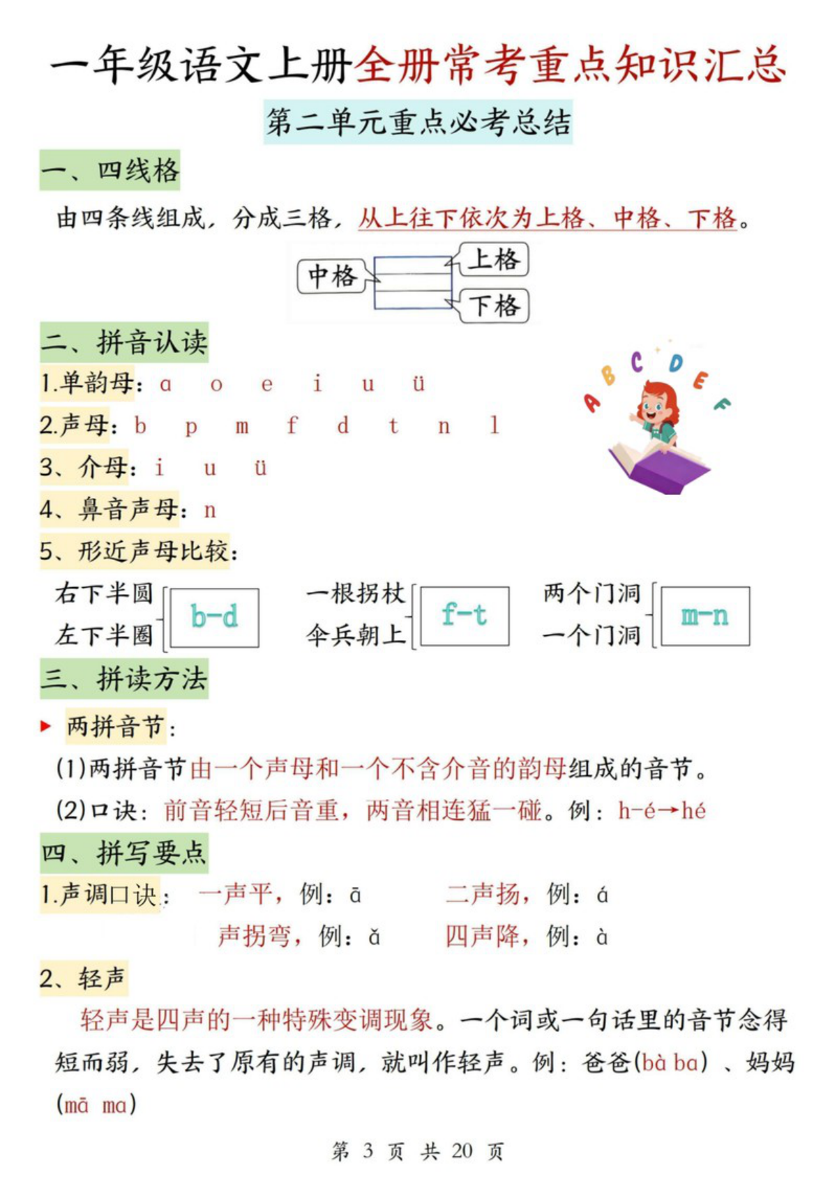 74489_一年级语文上册全册常考重点知识汇总 第3页