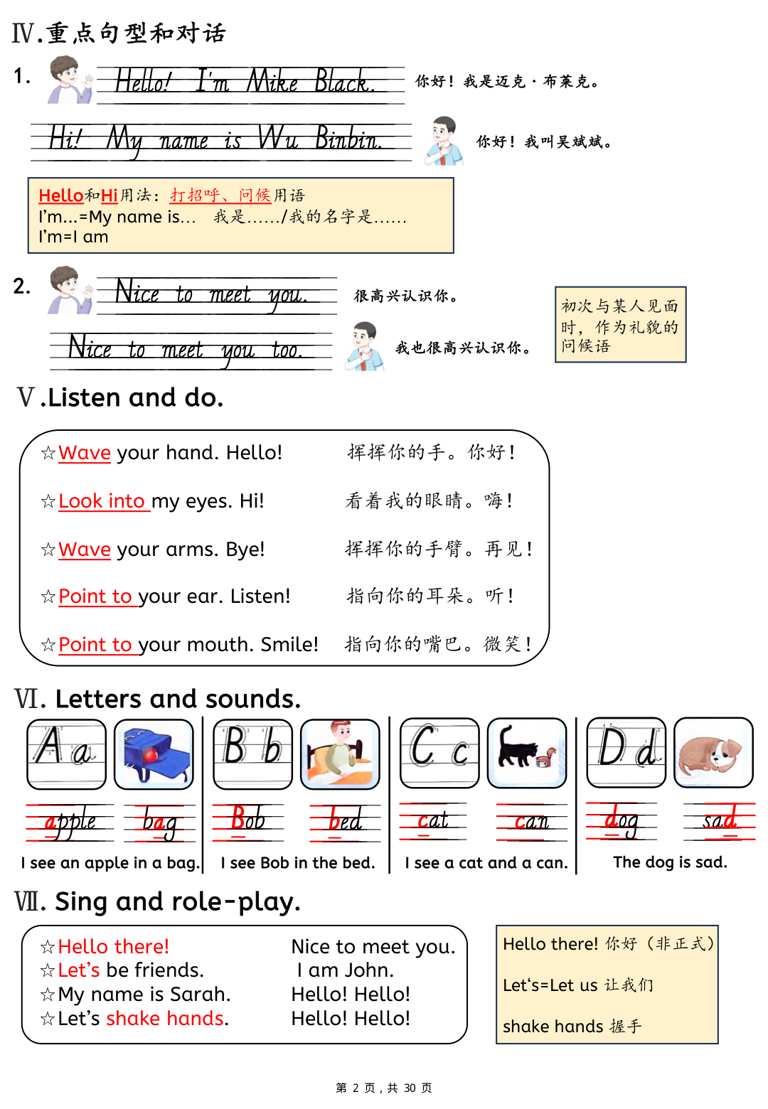 新三年级上册英语U1-U6单元知识点总结（人教PEP）30页(1) 第2页