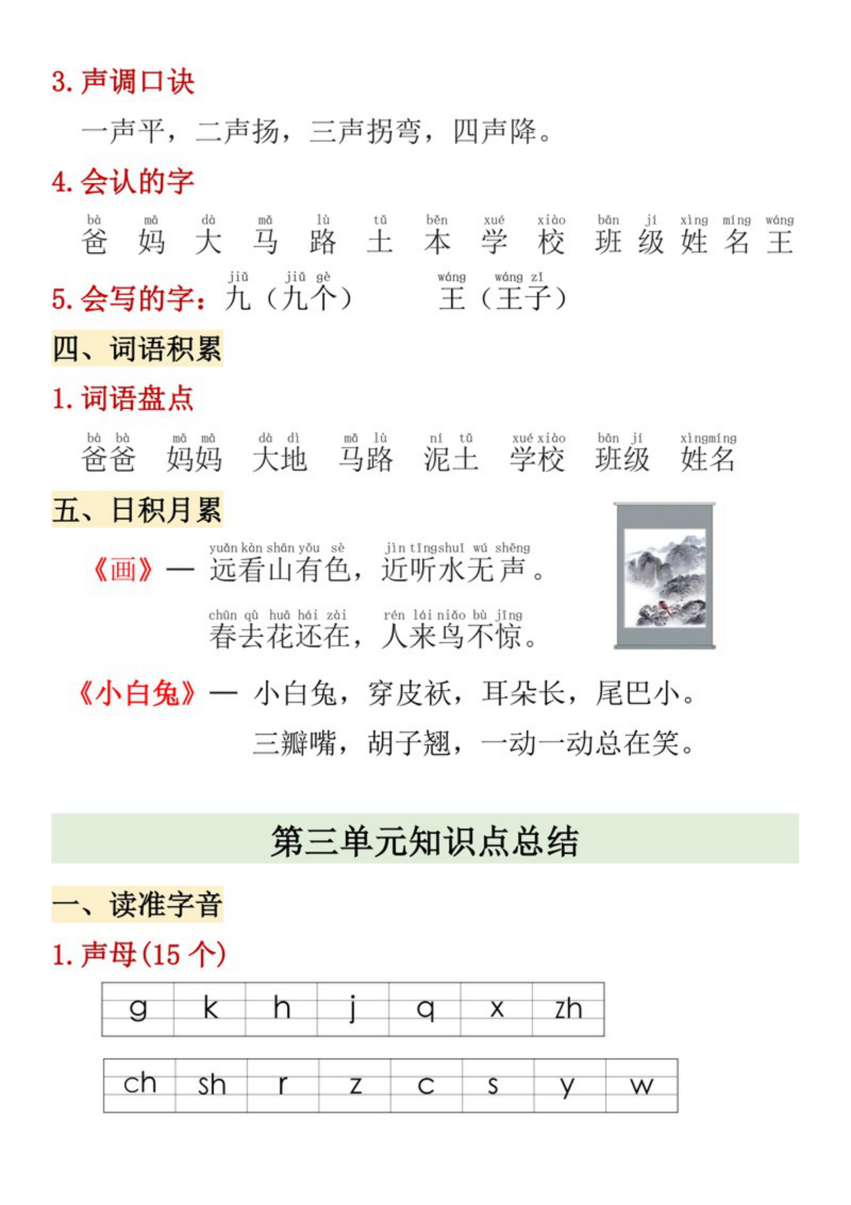 64666_一年级上册语文1-4单元期中高频考点 第3页