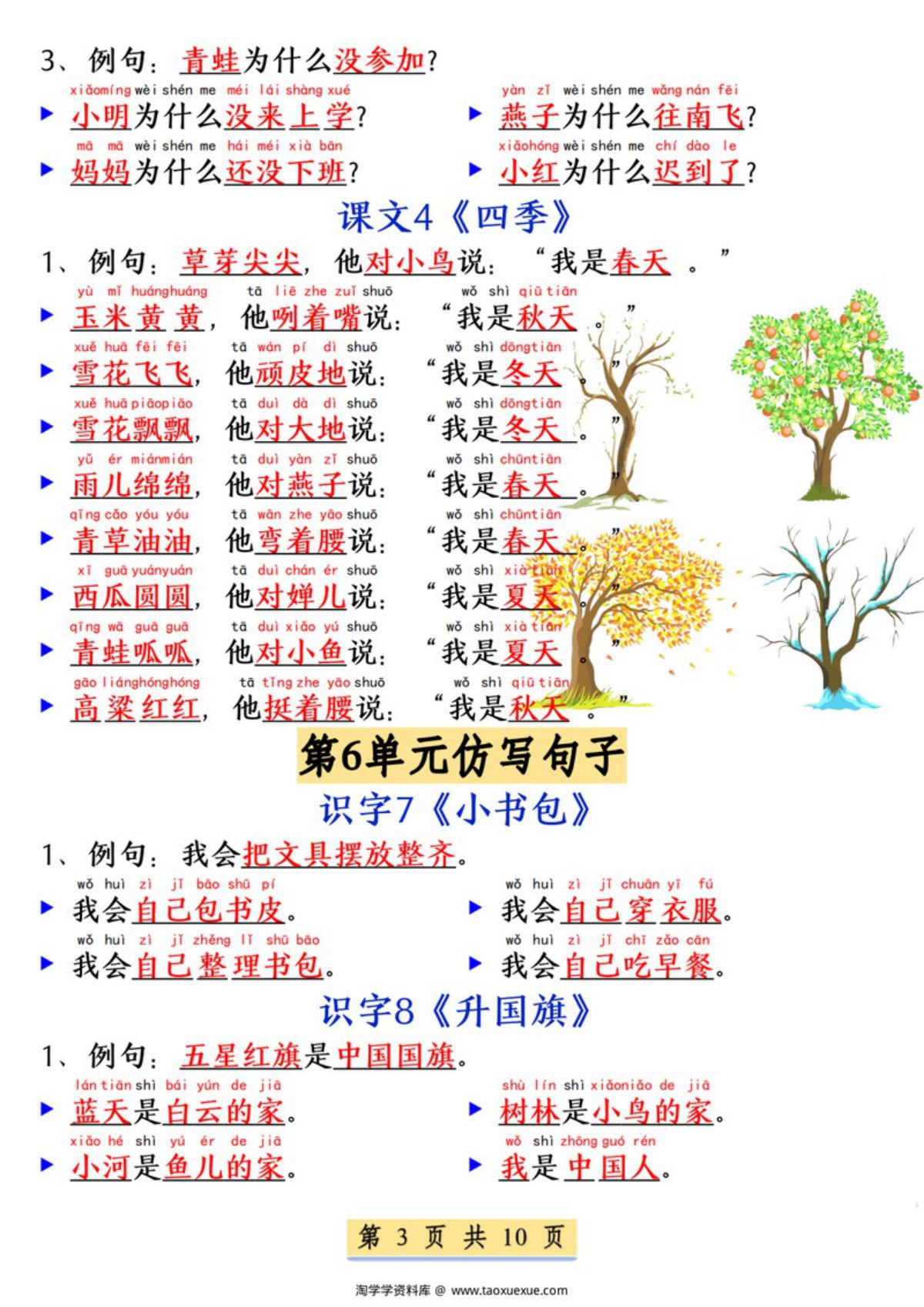 64909_一年级上册语文1-8单元必考必背仿写句子 第3页