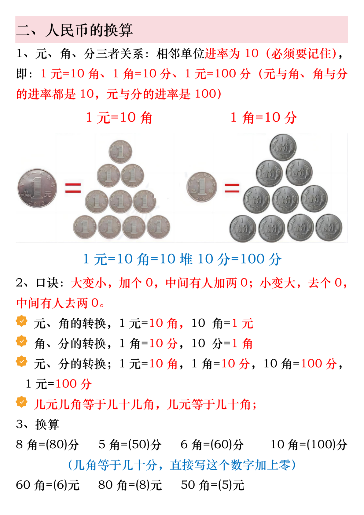 寒假预习★一年级数学下册人民币必考知识汇总 第3页