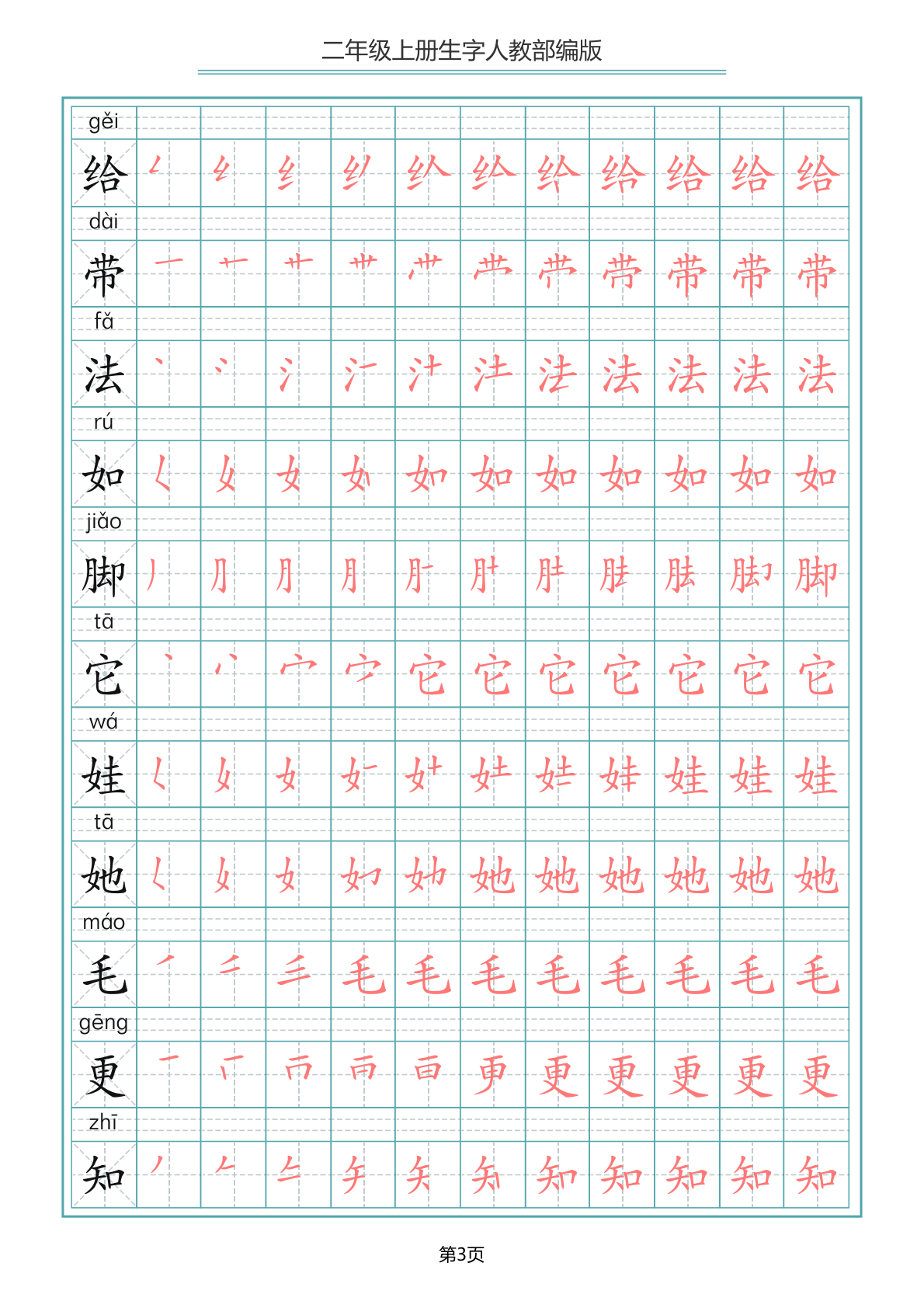 4、二（上）语文写字表生字笔顺描红 25页 第3页