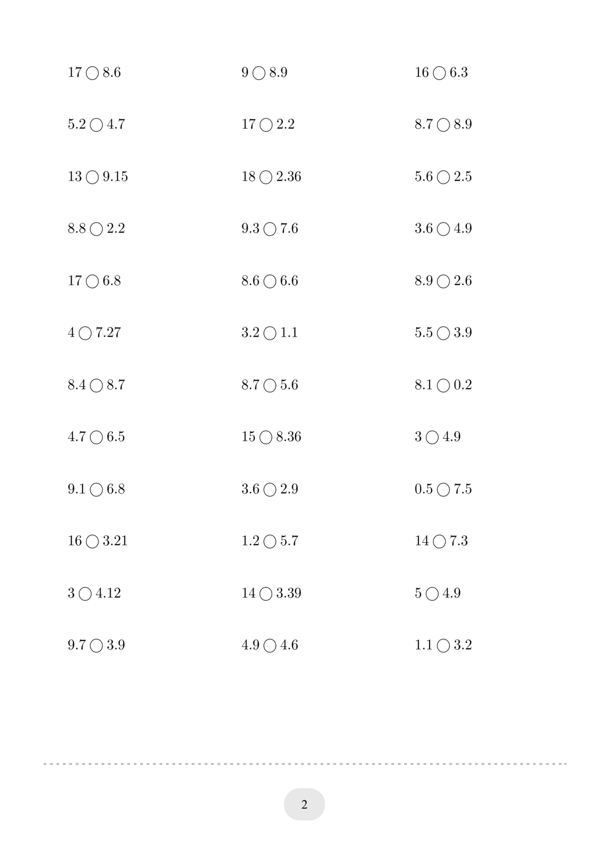 口算题 (小数比大小) 500题 第2页