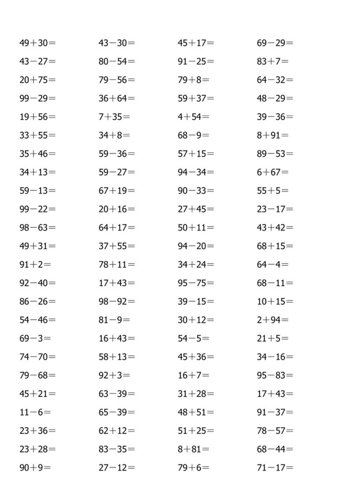 13815_一下数学-100以内口算计算题(40页) 第3页