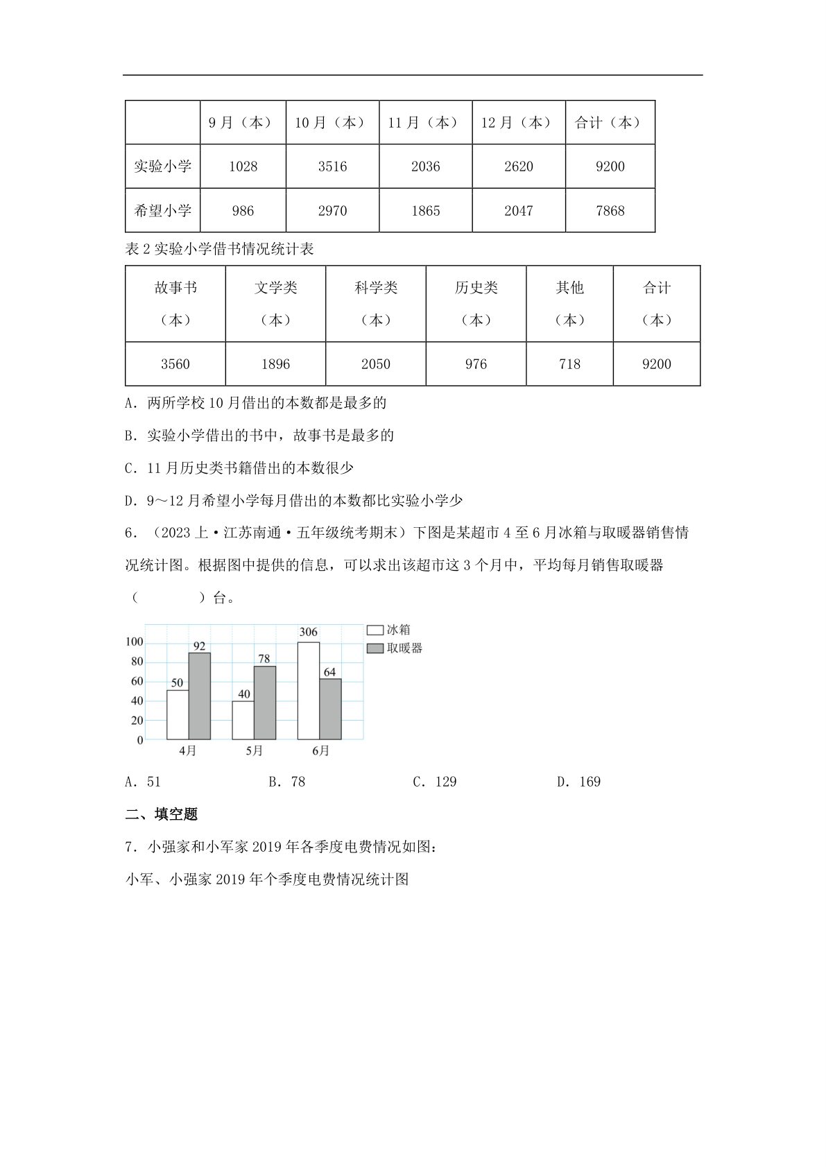 62306_专题8 统计表和条形统计图（二）（统计与概率）-五年级上册数学专项提升（苏教版） 第3页