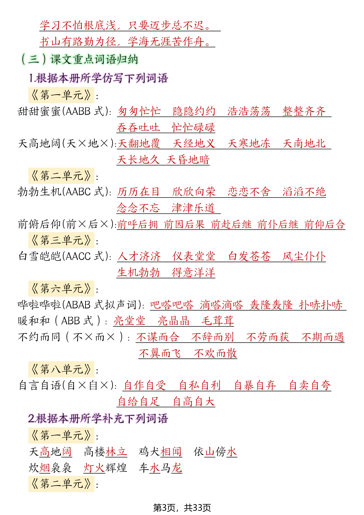 1607期末复习必考知识点十大高频考点归纳语文_四年级下学期_语文 第3页